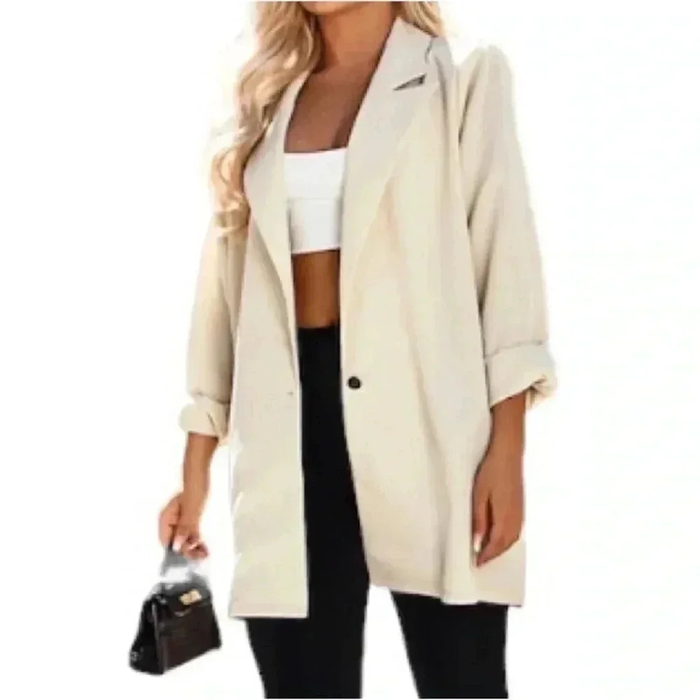 Pretty Little Thing Stone Oversized Drapey Button Detail Blazer - Picture 1 of 5
